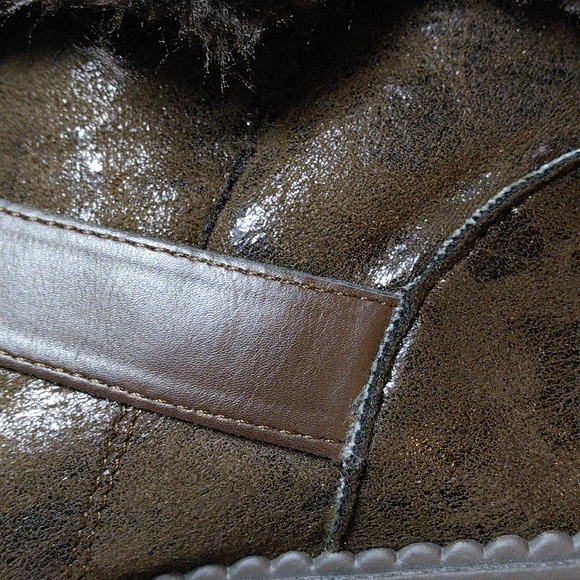 LFL By Lust For Life 7.5 Brown Faux Fur Buckle Snap Chunky Metallic Brown Boots - Picture 9 of 16